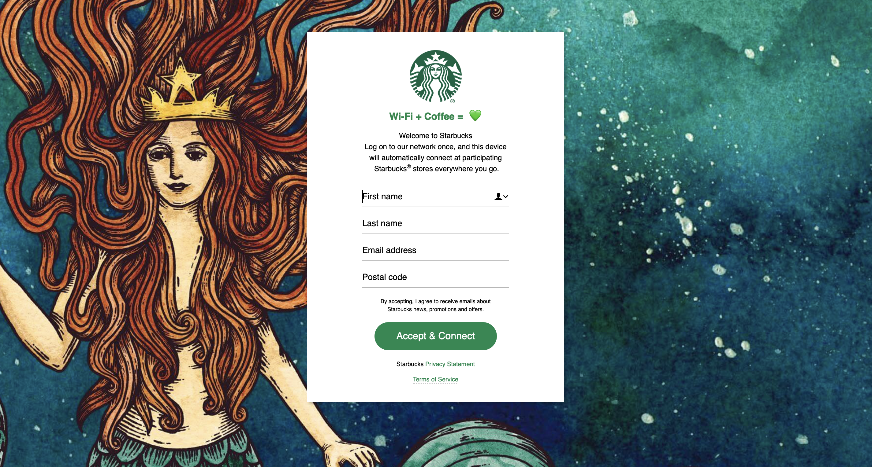 Google Starbucks signup page